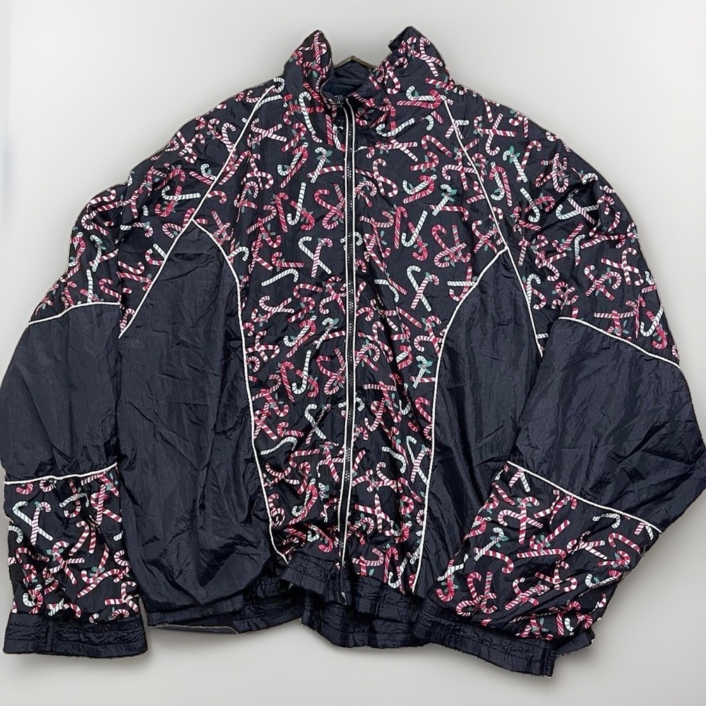 VTG Active Elements Women's Candy Cane Windbreaker Jacket Made In Taiwan XL
